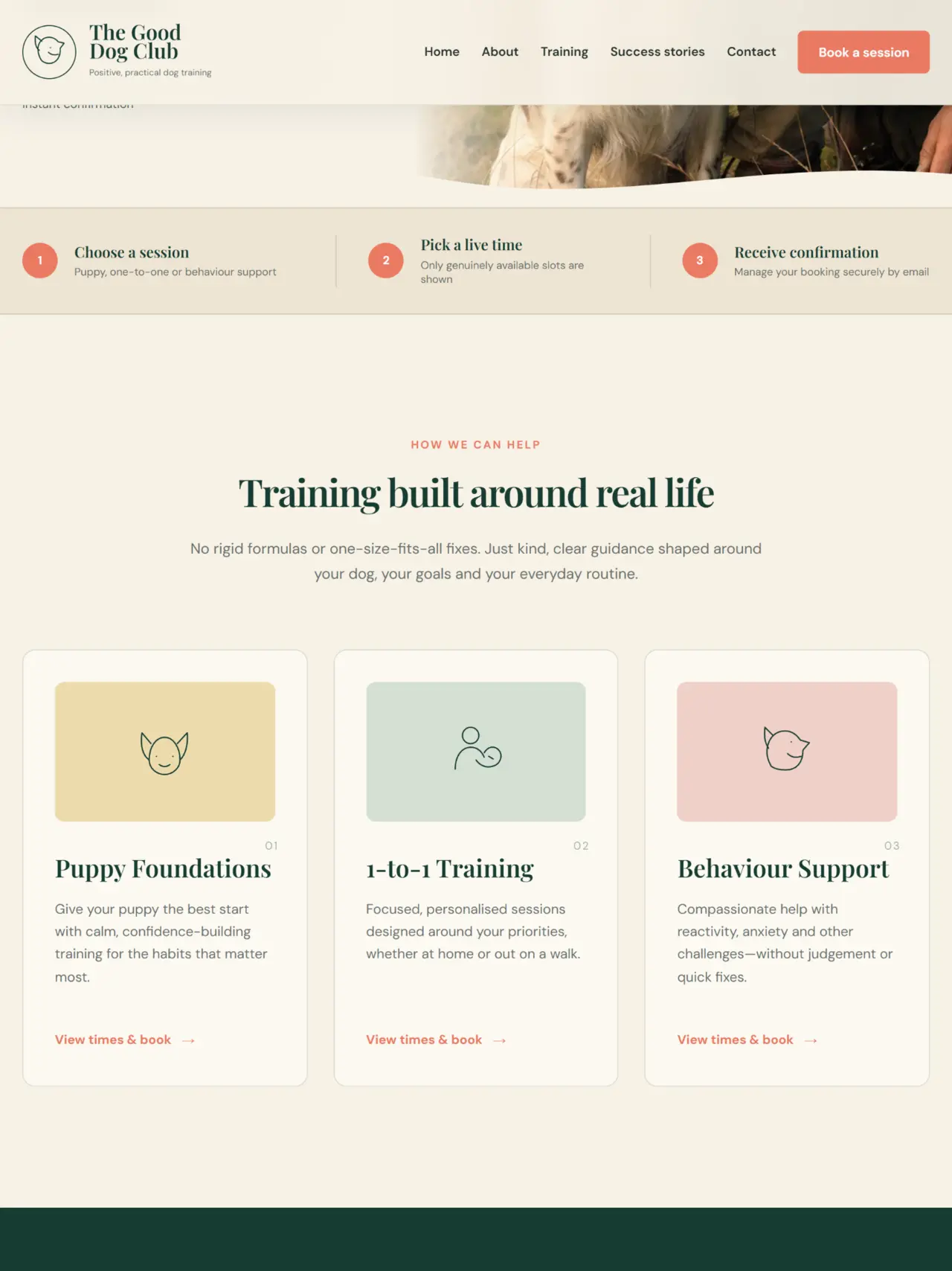 The Good Dog Club puppy, one-to-one and behaviour training service cards