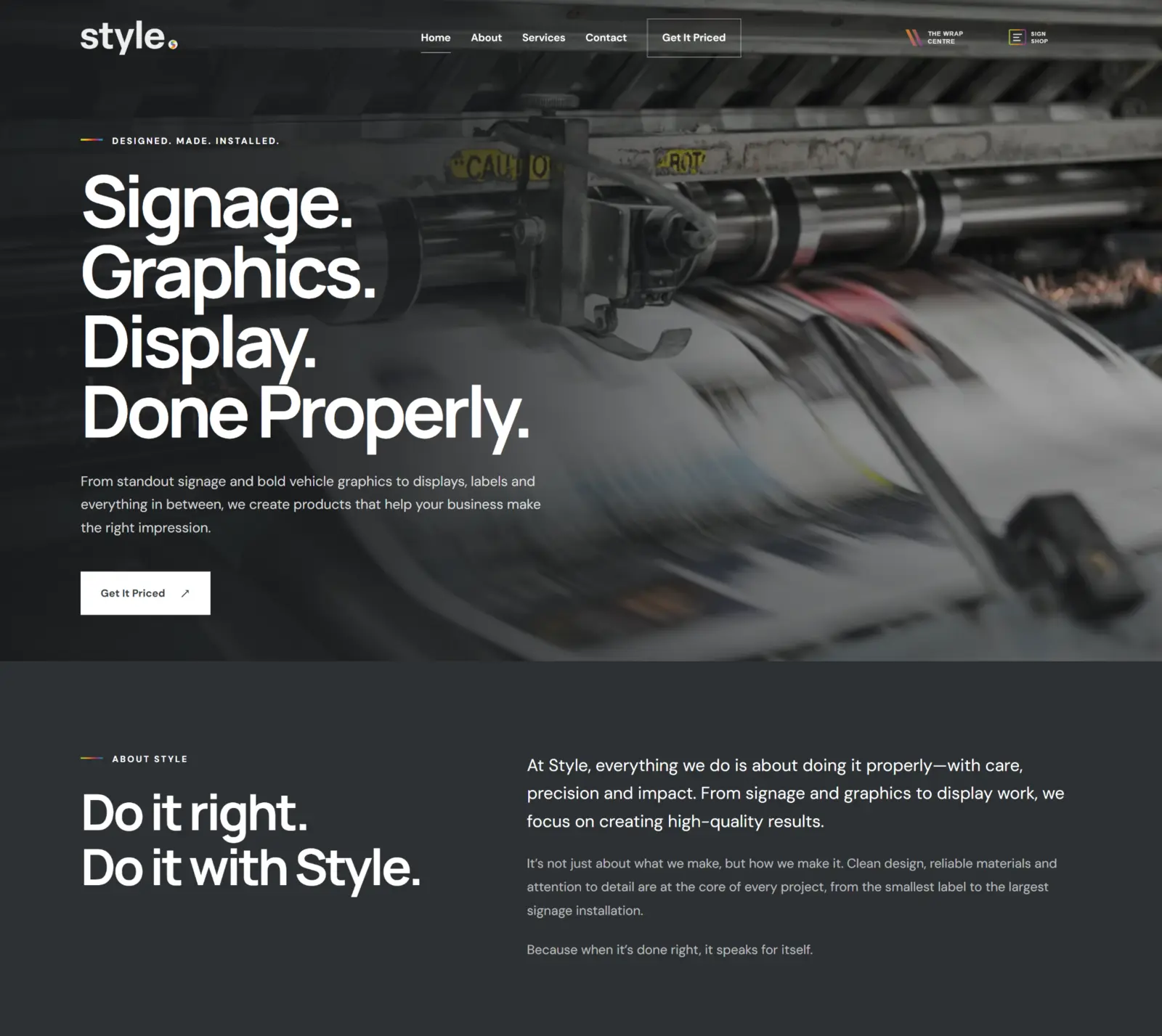 Style signage and graphics website homepage