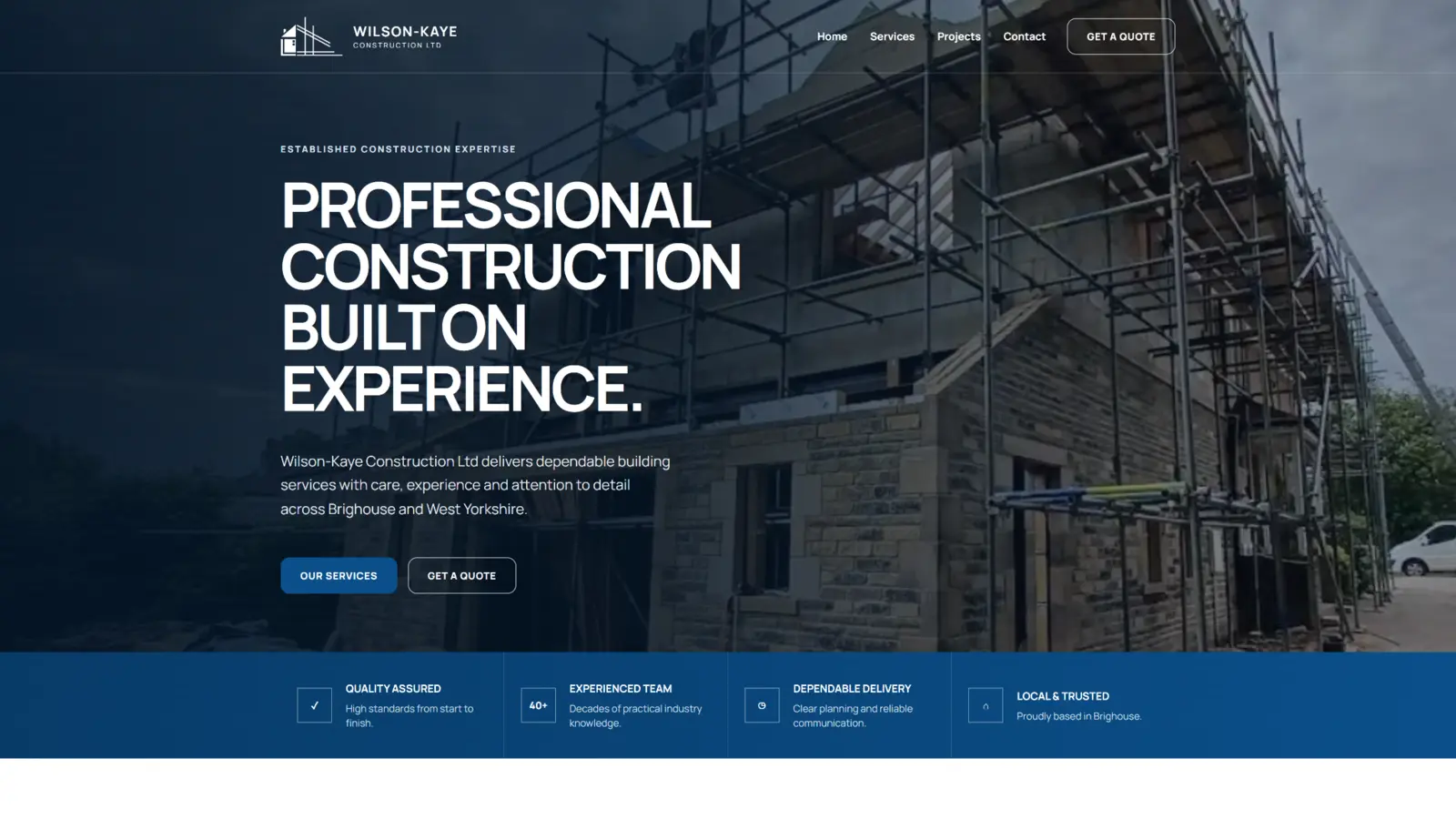 Wilson-Kaye construction website designed by Trust Revaro