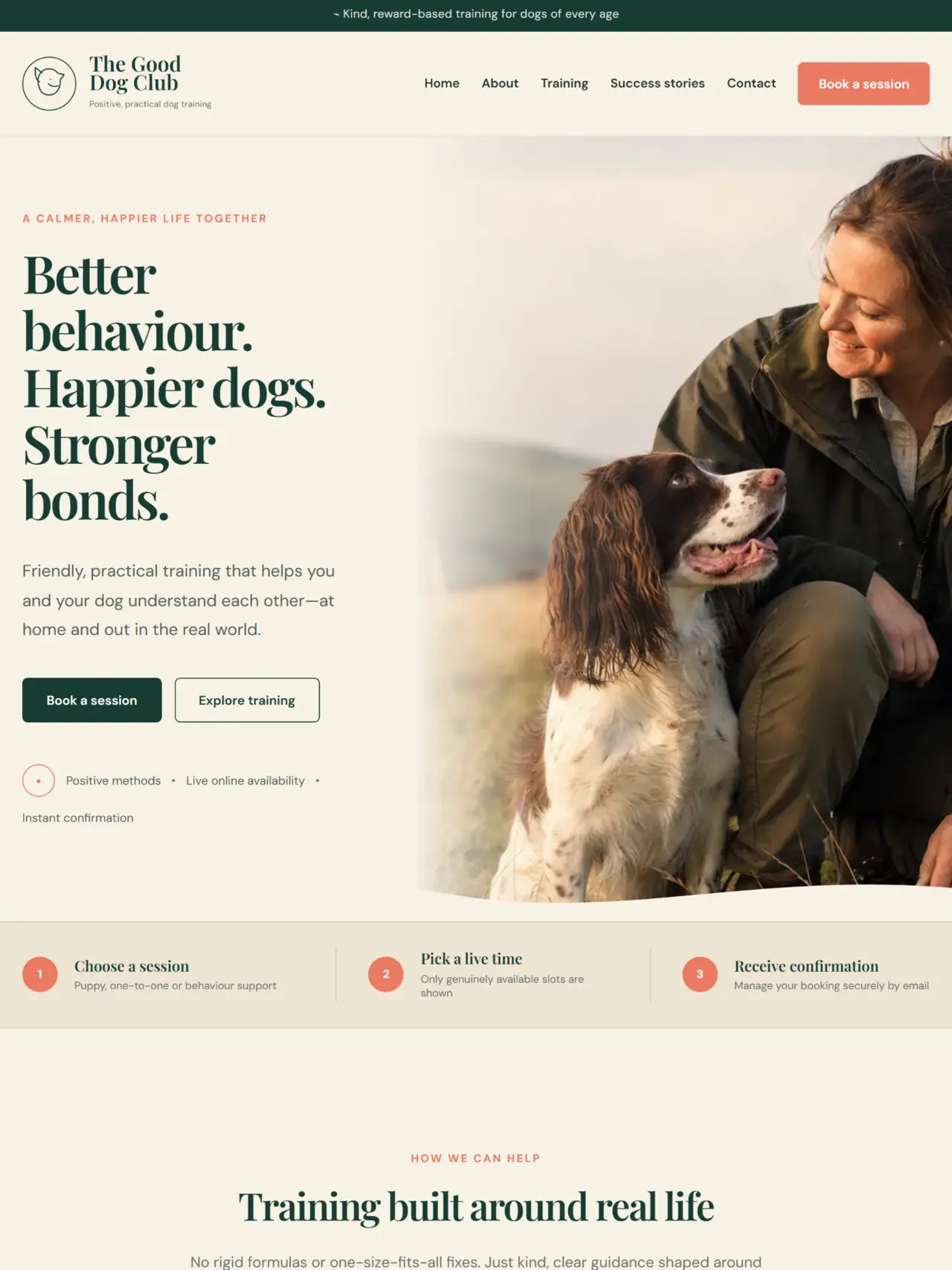 The Good Dog Club website concept homepage