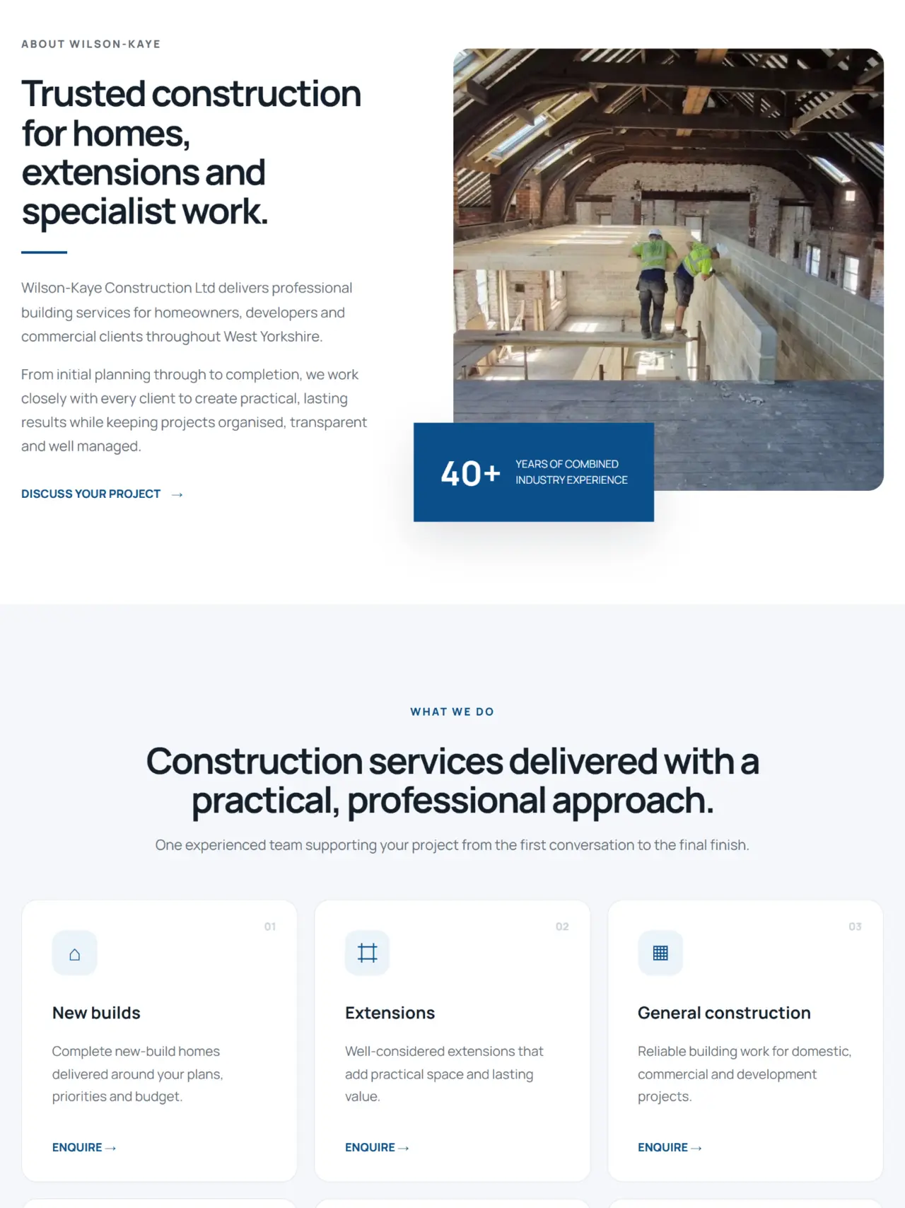 Wilson-Kaye website about section and construction service cards