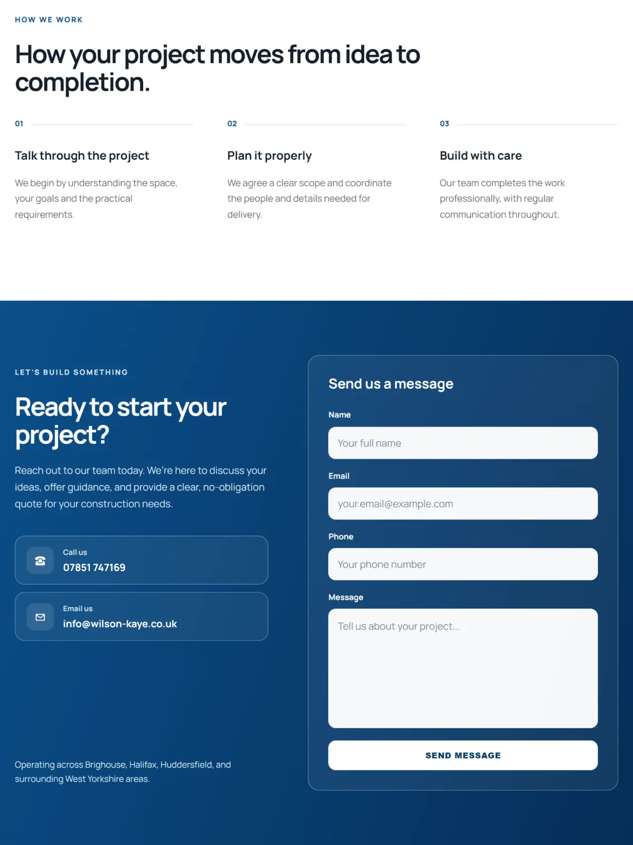 Wilson-Kaye project process and website contact form
